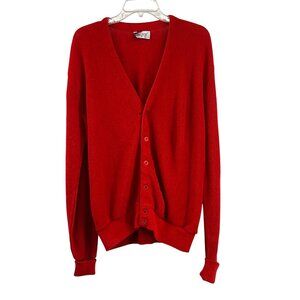 Vintage Jantzen Red Cardigan Mens L USA Made 70s 80s Classic Knit Sweater Used